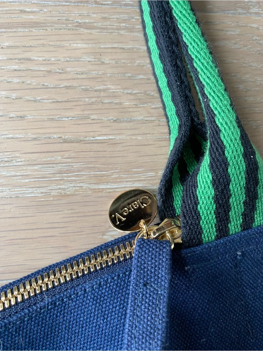 CLARE V collab Palm Royale blue Canvas Top Handle Convertible Crossbody Tote  L